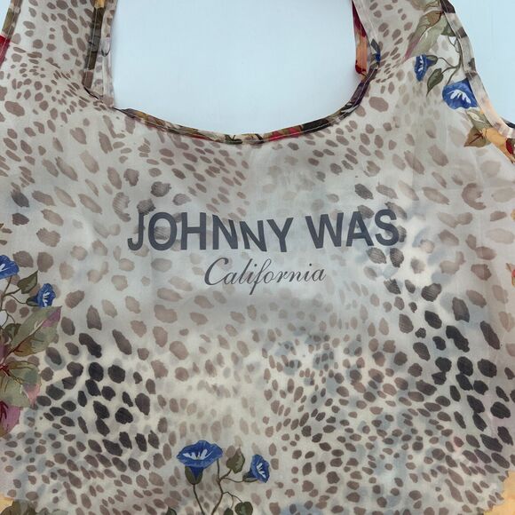 Johnny Was Reusable Bag Tan Floral Cheetah Foldable Packable - Picture 3 of 8